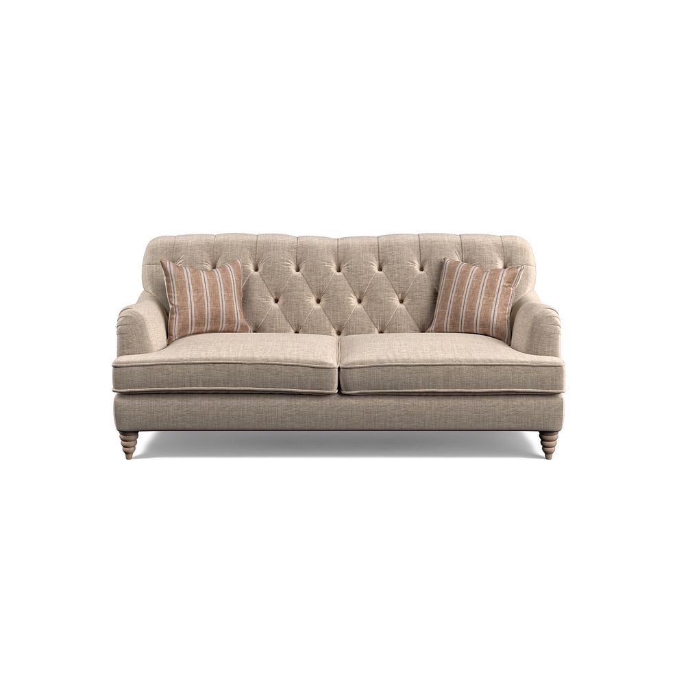 Stanley 3 Seater Sofa in Cream Fabric with Pink Neutral Stripe Scatters 2