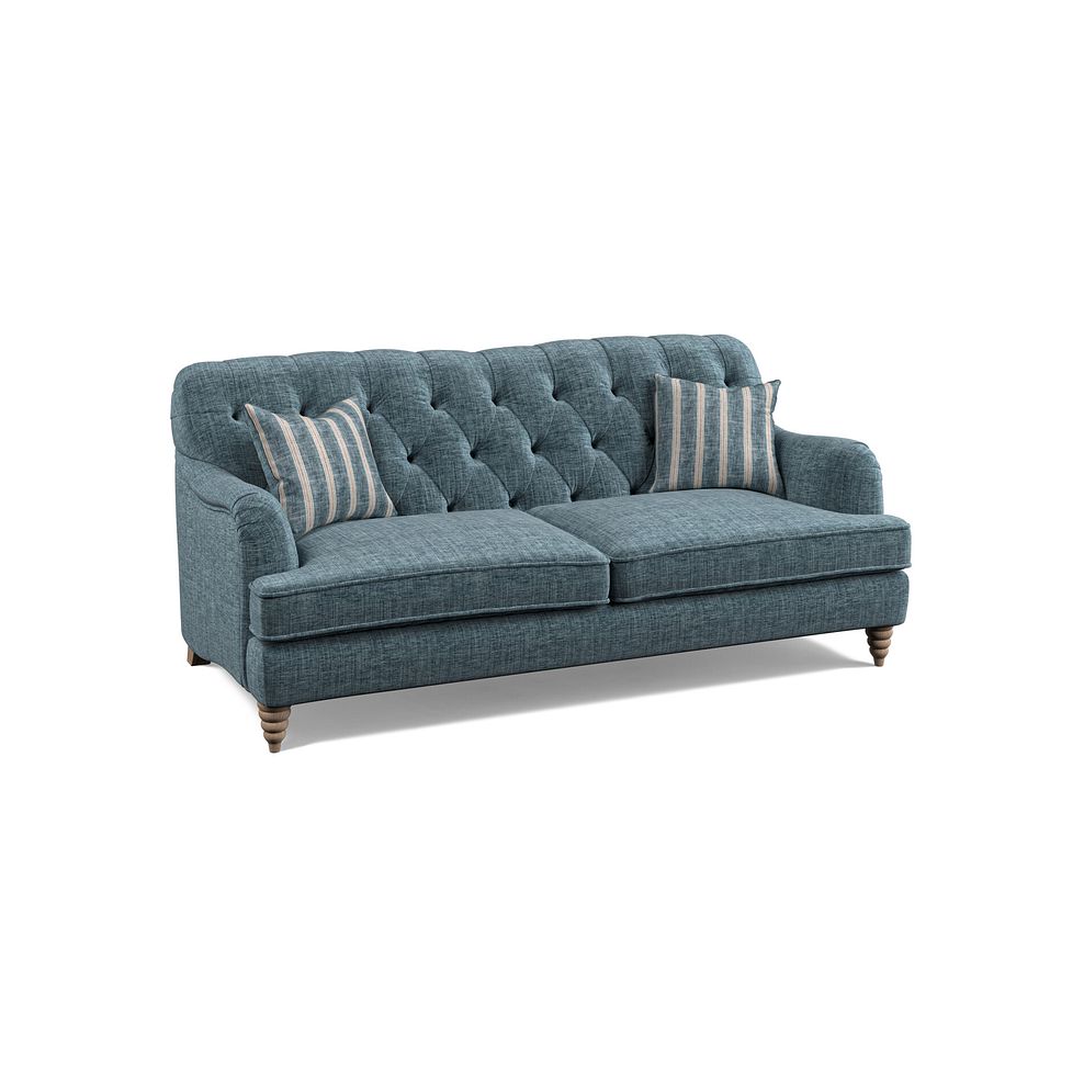 Stanley 3 Seater Sofa in Prussian Fabric with Prussian Stripe Scatters 1