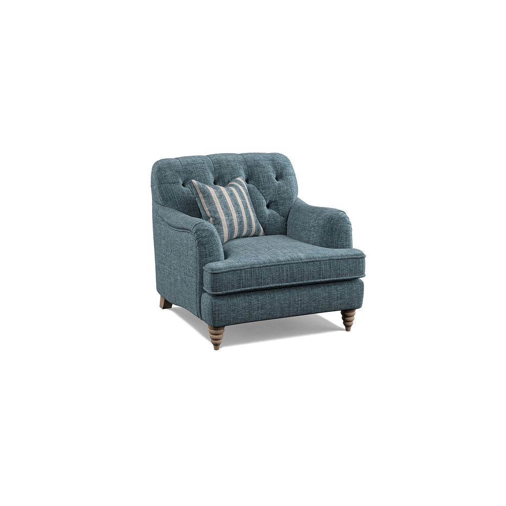 Stanley Armchair in Prussian Fabric with Prussian Stripe Scatter 3