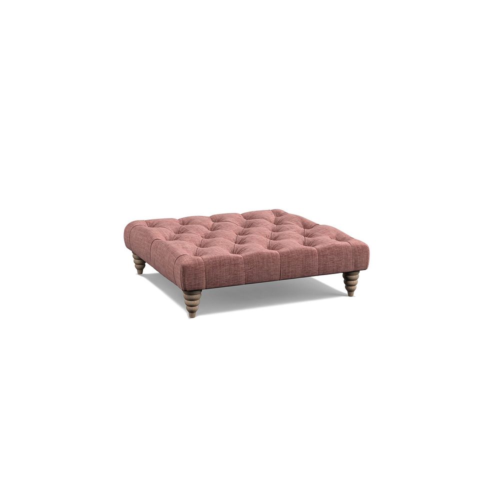 Stanley Square Buttoned Footstool in Dusky Pink Fabric 1