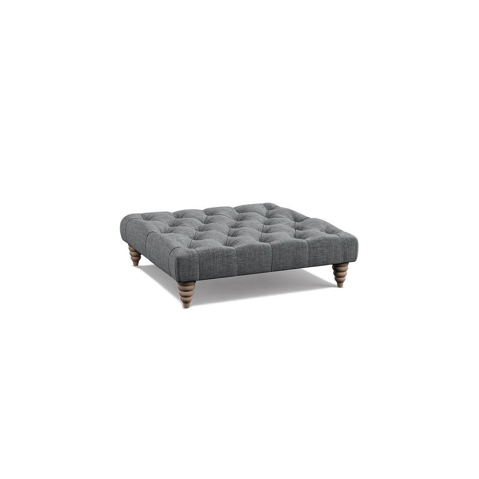 Stanley Square Buttoned Footstool in Grey Fabric
