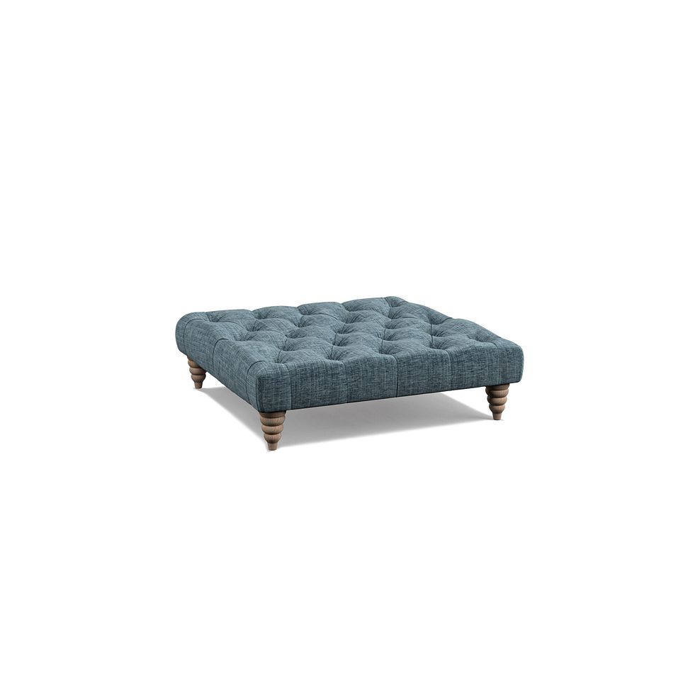 Stanley Square Buttoned Footstool in Prussian Fabric 2