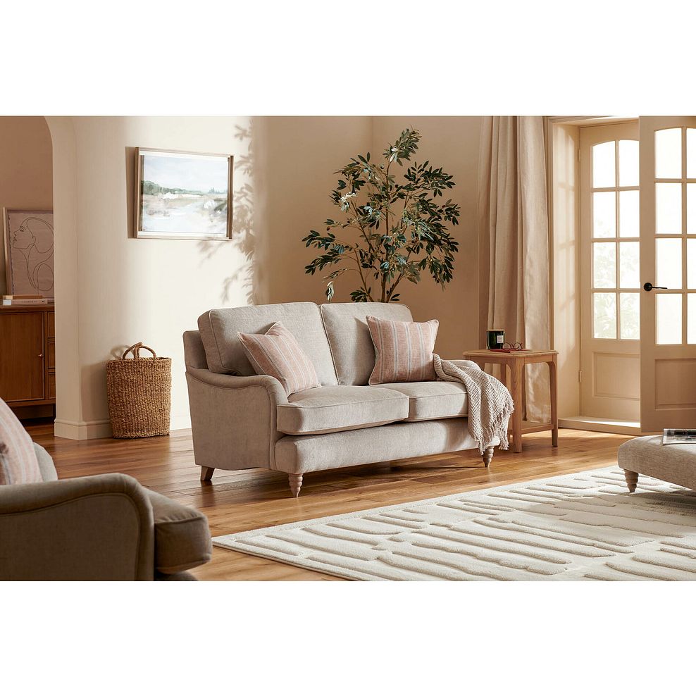Stanmore 2 Seater Sofa in Cream Fabric with Pink Neutral Stripe Scatters 1