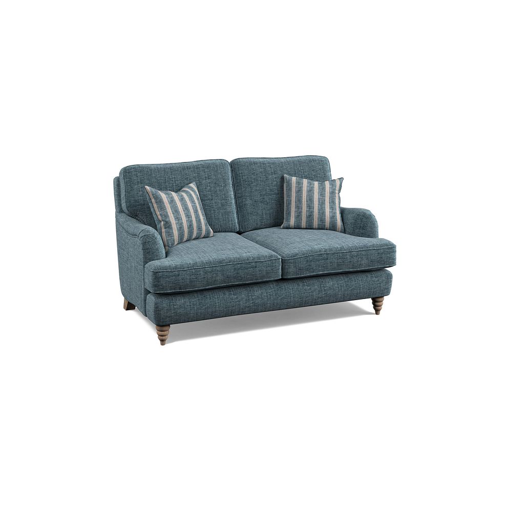 Stanmore 2 Seater Sofa in Prussian Fabric with Prussian Stripe Scatters 1
