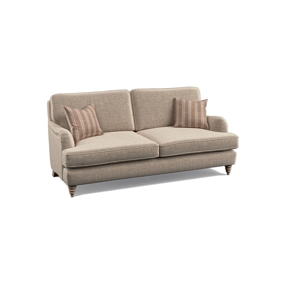 Stanmore 3 Seater Sofa in Cream Fabric with Pink Neutral Stripe Scatters
