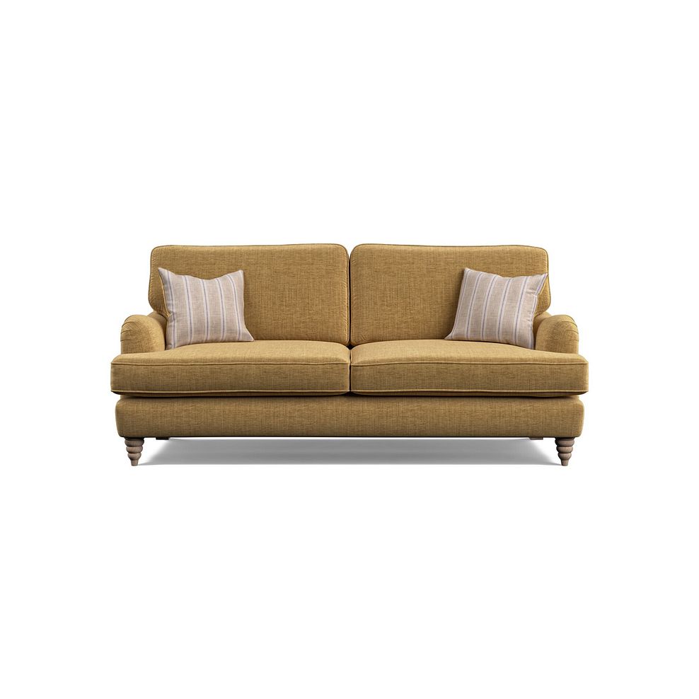 Stanmore 3 Seater Sofa in Lichen Fabric with Cream Stripe Scatters 2