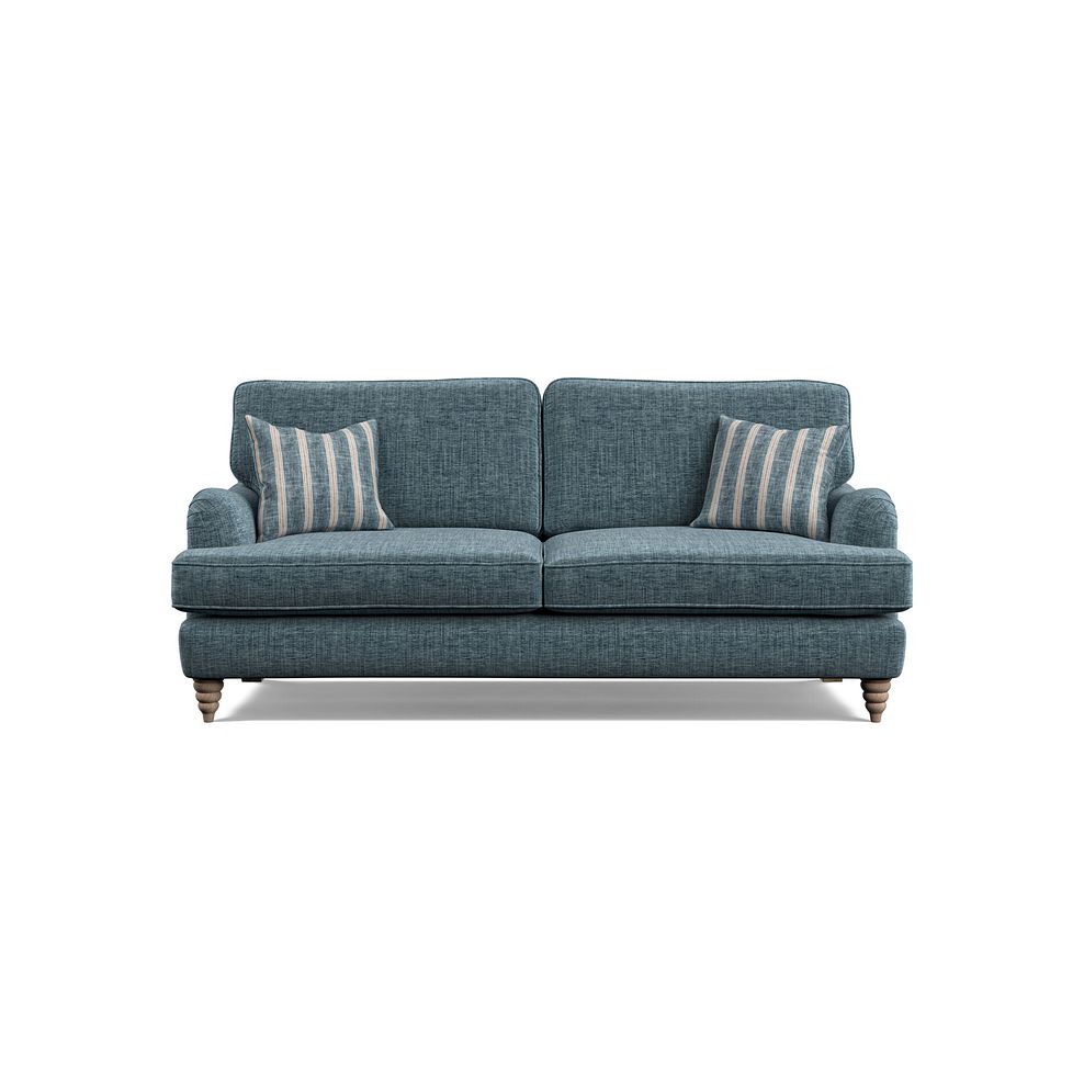 Stanmore 3 Seater Sofa in Prussian Fabric with Prussian Stripe Scatters 2