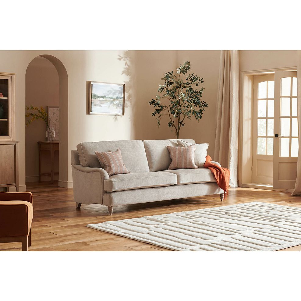 Stanmore 4 Seater Sofa in Cream Fabric with Pink Neutral Stripe Scatters 1