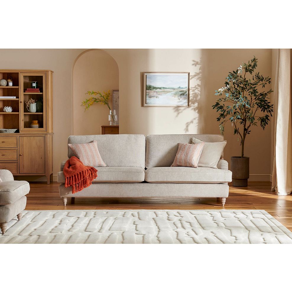 Stanmore 4 Seater Sofa in Cream Fabric with Pink Neutral Stripe Scatters 2