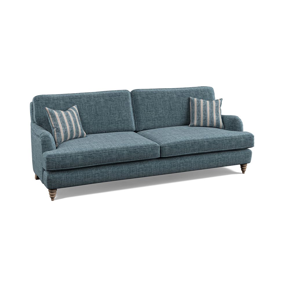 Stanmore 4 Seater Sofa in Prussian Fabric with Prussian Stripe Scatters 1
