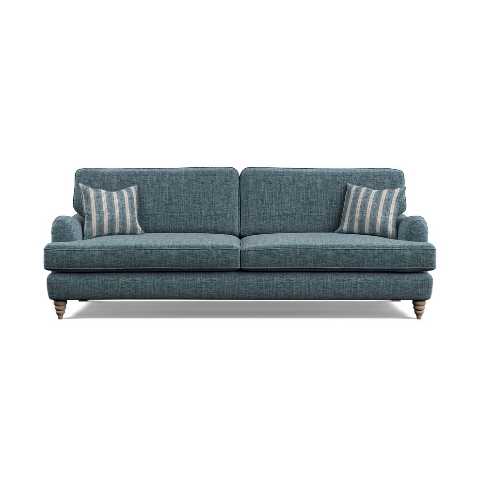 Stanmore 4 Seater Sofa in Prussian Fabric with Prussian Stripe Scatters 2