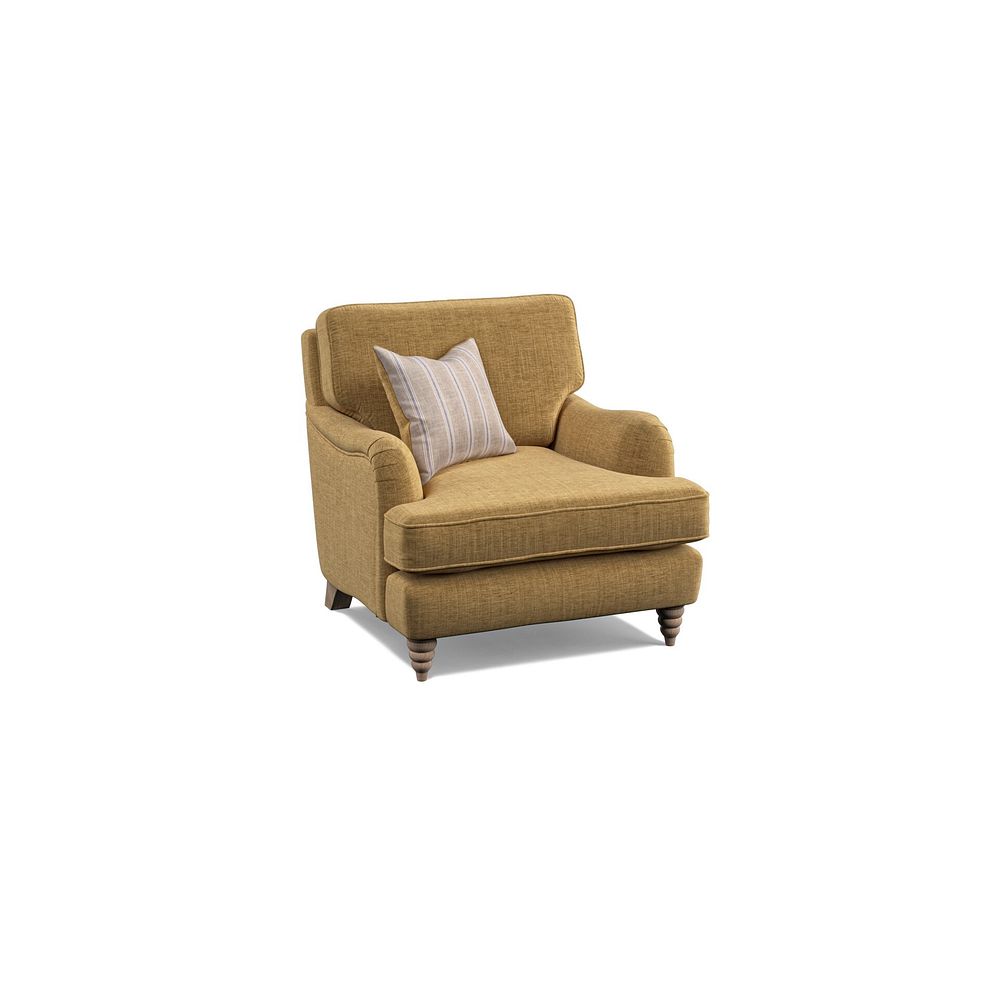 Stanmore Armchair in Lichen Fabric with Cream Stripe Scatter 1