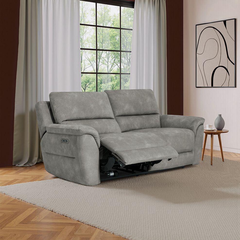 Theo 3 Seater Power Recliner Sofa in Dexter Stone Fabric 1
