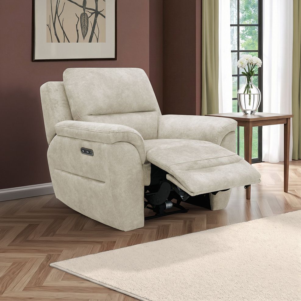 Theo Power Recliner Armchair in Marble Cream Fabric 1
