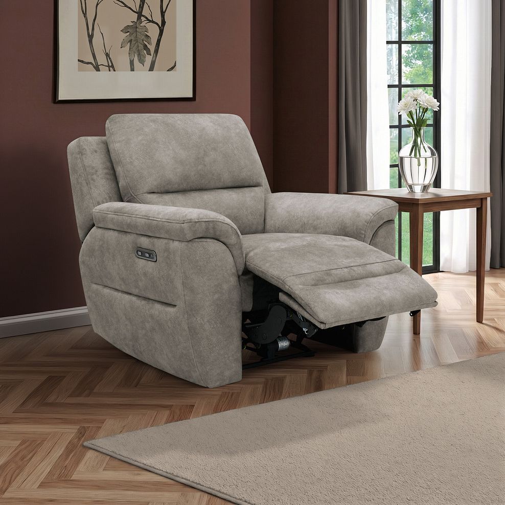 Theo Power Recliner Armchair in Marble Mink Fabric 1