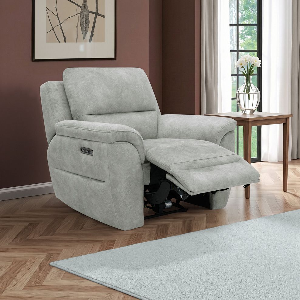 Theo Power Recliner Armchair in Marble Silver Fabric 1