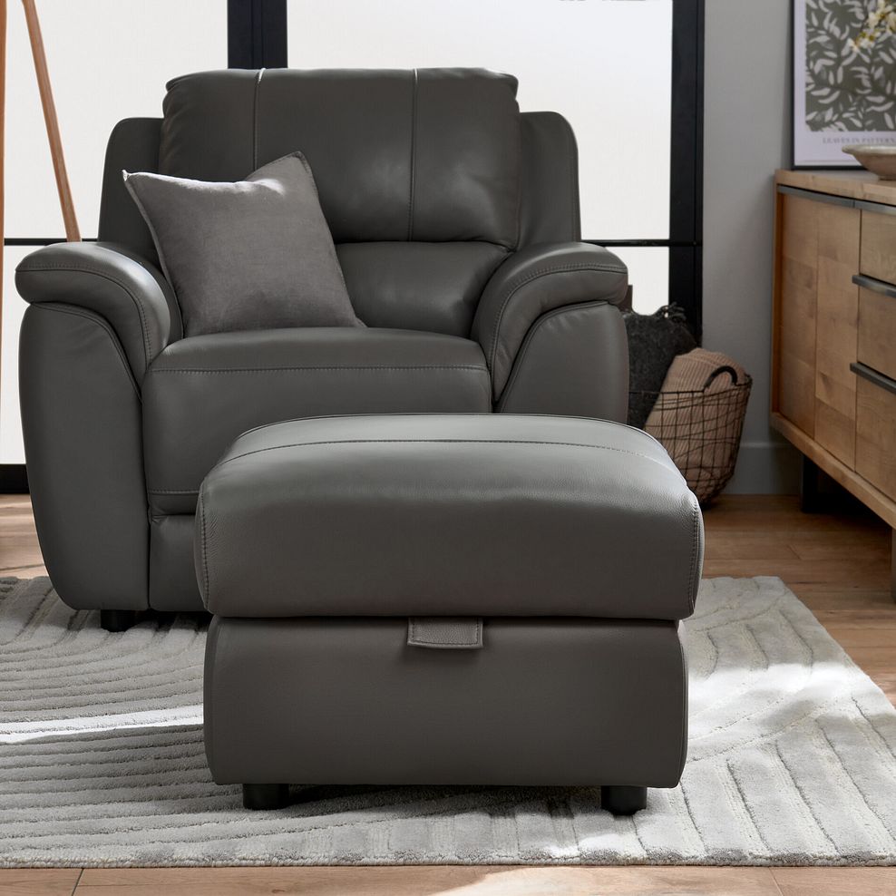 Theo Storage Footstool in Elephant Grey Leather 1