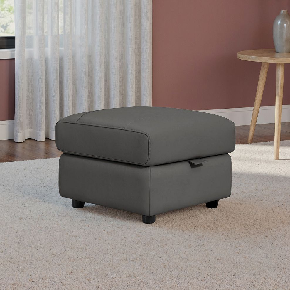 Theo Storage Footstool in Elephant Grey Leather 7