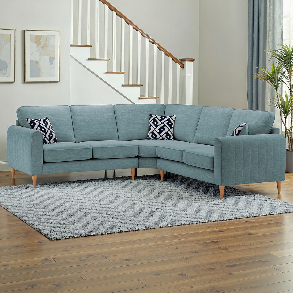 Thornley Large Corner Sofa in Ruby Teal Fabric with Navy Scatter Cushions 1