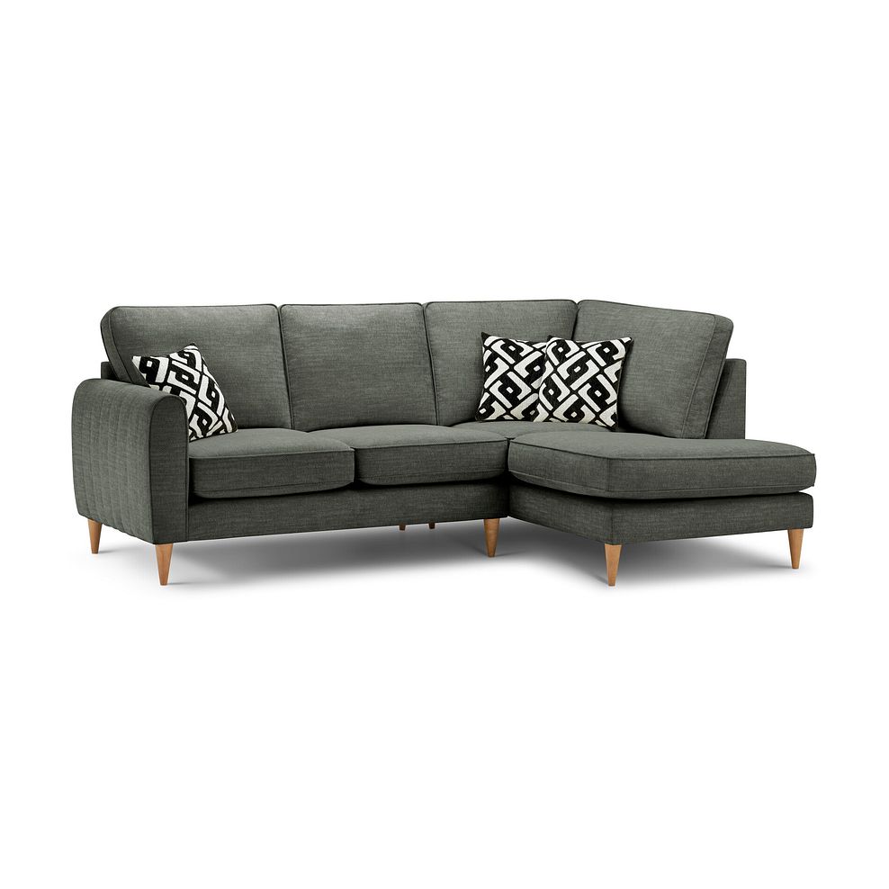 Thornley Left Hand Corner Chaise Sofa in Ruby Forest Green Fabric with Black Scatter Cushions 1