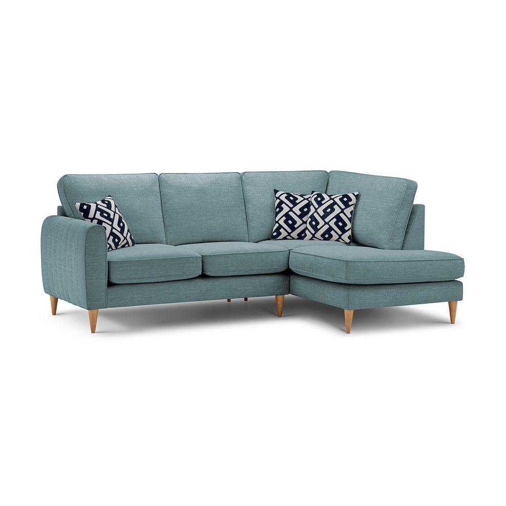 Thornley Left Hand Corner Chaise Sofa in Ruby Teal Fabric with Navy Scatter Cushions  with Navy Scatter Cushions 1