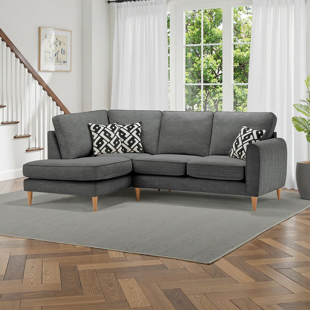 Thornley Right Hand Corner Chaise Sofa in Ruby Anthracite Fabric with Grey Scatter Cushions 1