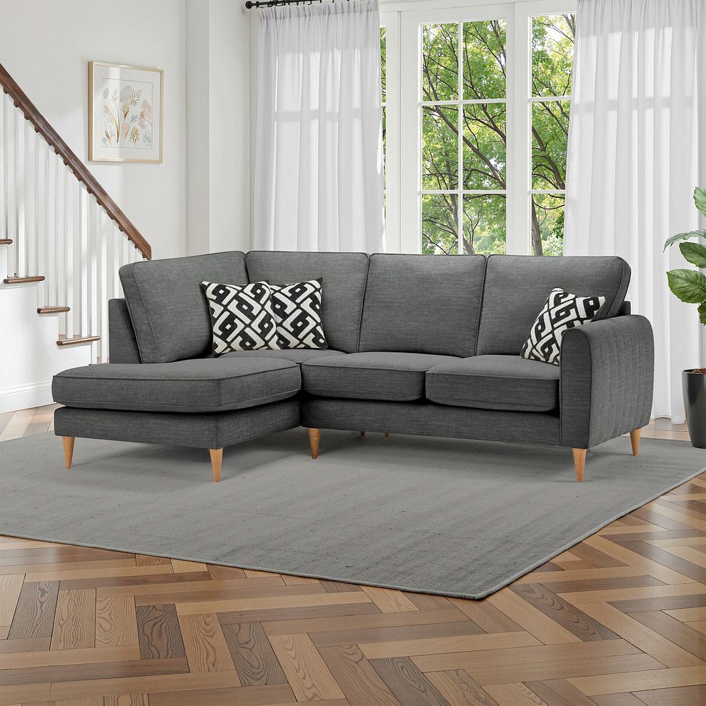 Thornley Right Hand Corner Chaise Sofa in Ruby Anthracite Fabric with Grey Scatter Cushions 12