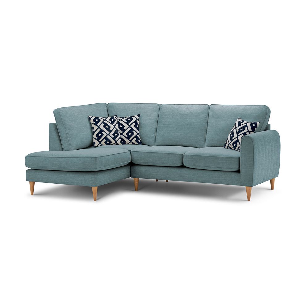 Thornley Right Hand Corner Chaise Sofa in Ruby Teal Fabric with Navy Scatter Cushions 1