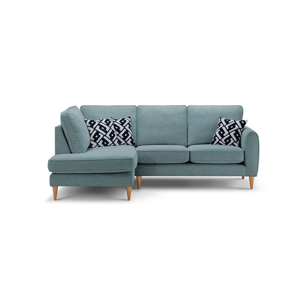 Thornley Right Hand Corner Chaise Sofa in Ruby Teal Fabric with Navy Scatter Cushions 2