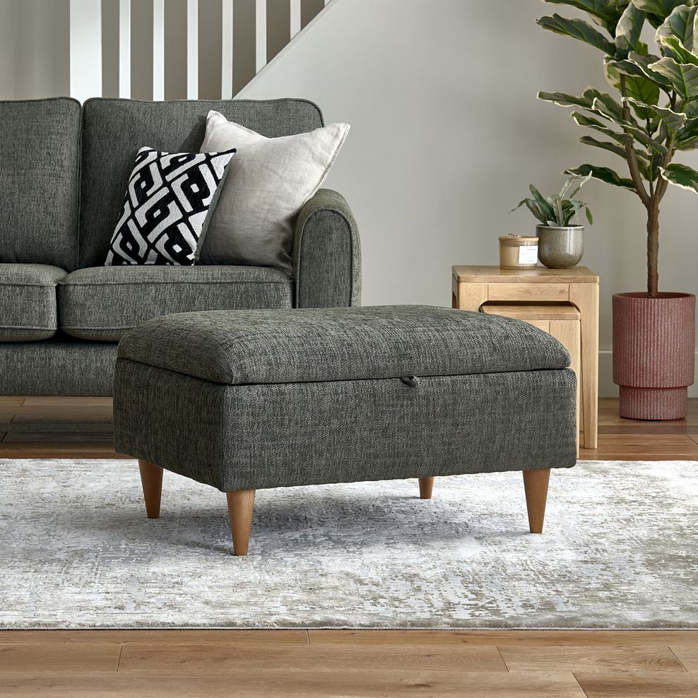 Thornley Storage Footstool in Forest Green Fabric 1