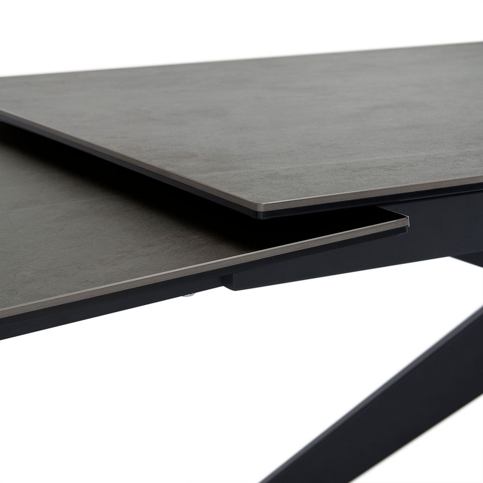 Trento Grey Ceramic Extending Dining Table + 4 Mason Chairs Vintage Brown Leather-Look fabric with Black Legs 8
