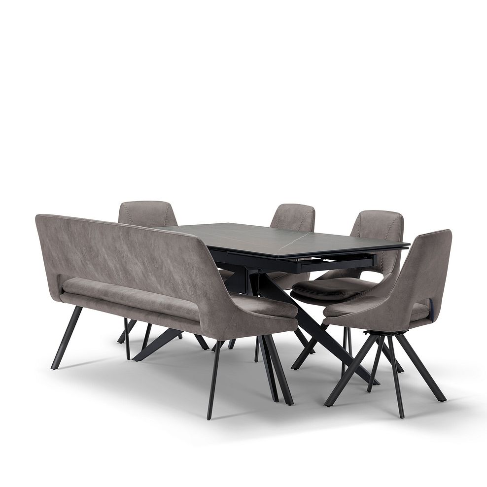 Trento Grey Ceramic Dining Table with 1 Dark Grey Nico Bench and 4 Dark Grey Nico Chairs 1