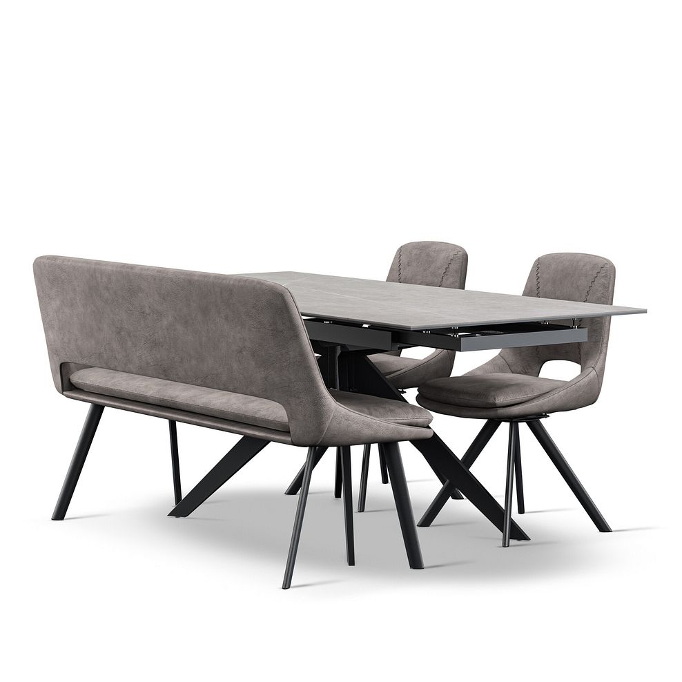 Trento Grey Ceramic Extendable Dining Table 130cm And 3 Assorted Dining Chairs 1