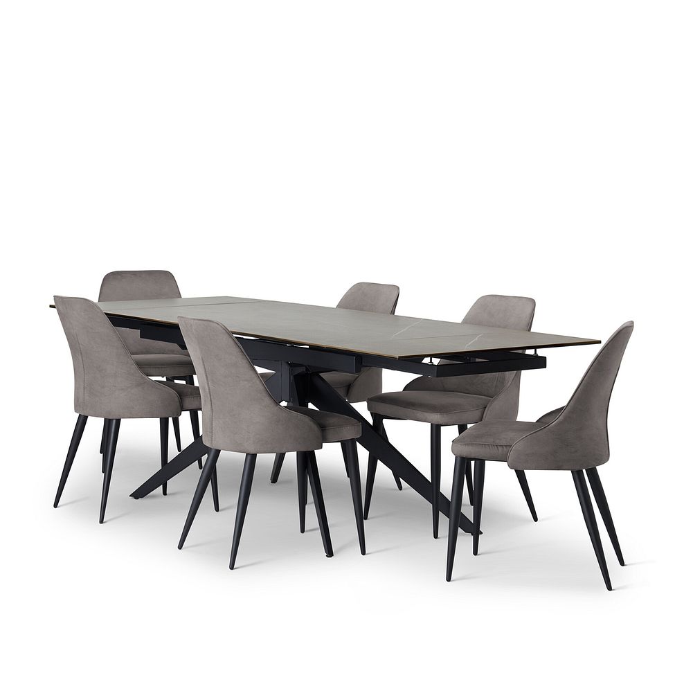 Trento Grey Ceramic Extending Dining Table + 6 Aria Dining Chairs in Dark Grey with Black Metal Legs 4