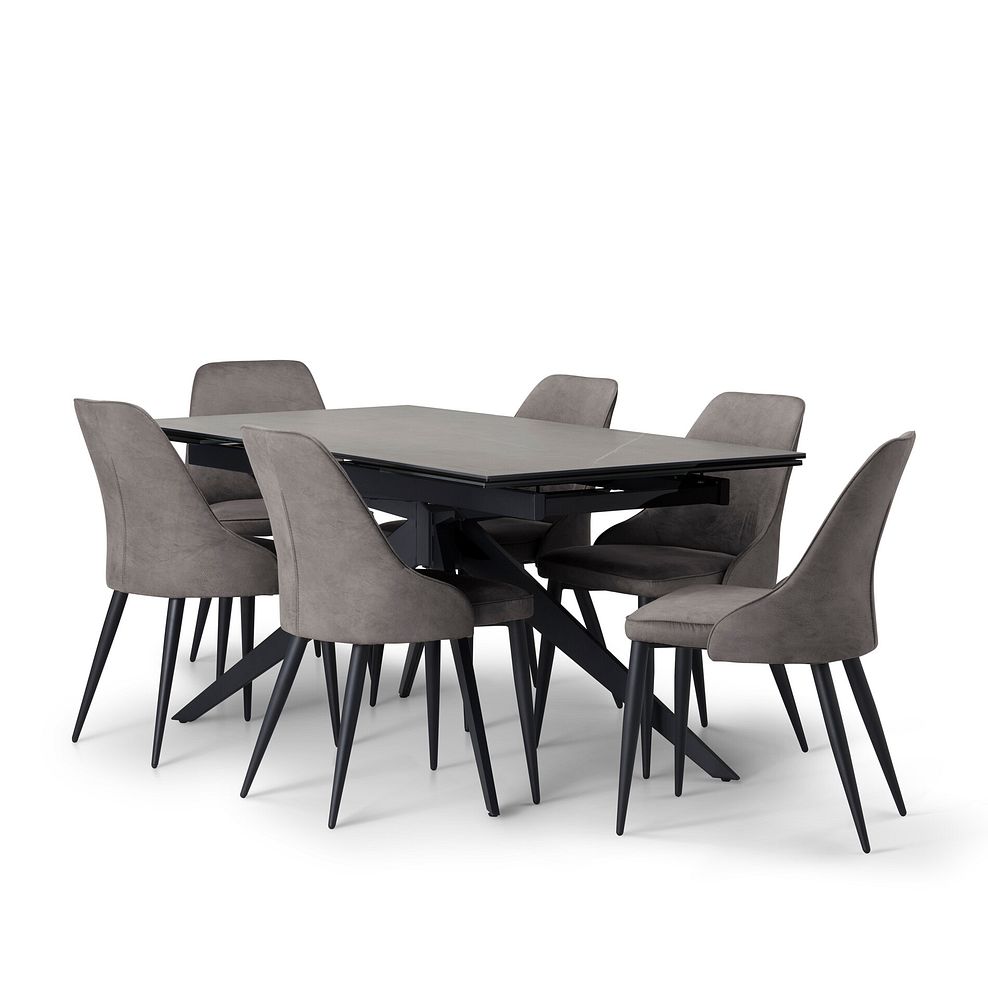 Trento Grey Ceramic Extending Dining Table + 6 Aria Dining Chairs in Dark Grey with Black Metal Legs 3