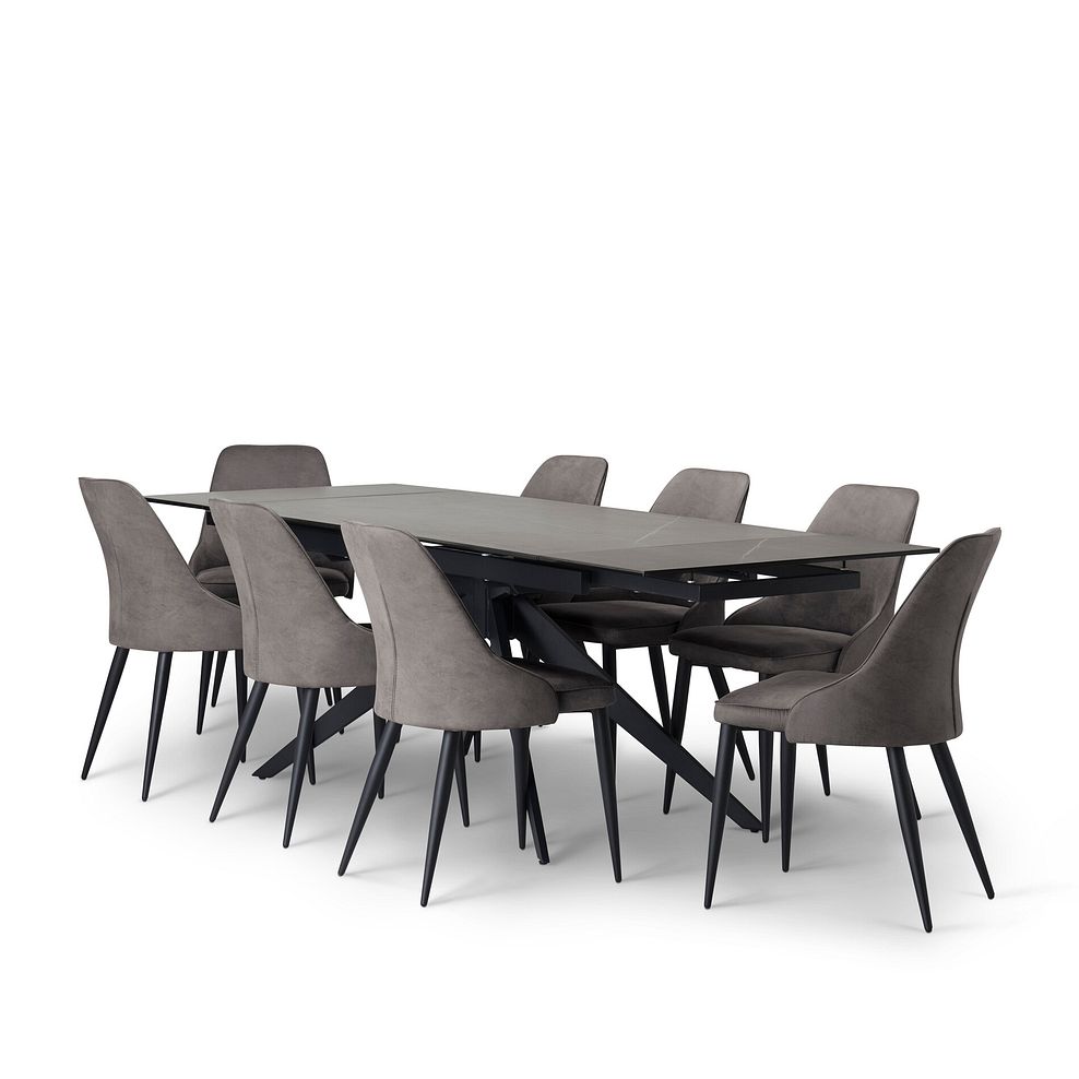 Trento Grey Ceramic Extending Dining Table + 8 Aria Dining Chairs in Dark Grey with Black Metal Legs 3