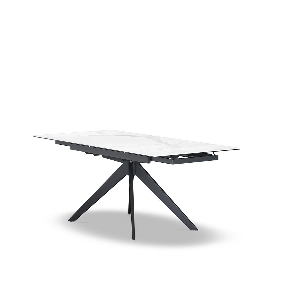 Trento White Ceramic Extendable Dining Table 130cm + 4 Nico Swivel Dining Chair in Light Grey with Black Metal Legs 3