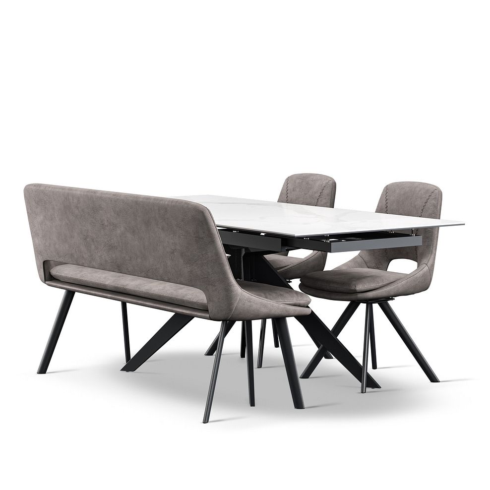 Trento White Ceramic Extendable Dining Table 130cm And 3 Assorted Dining Chairs 1