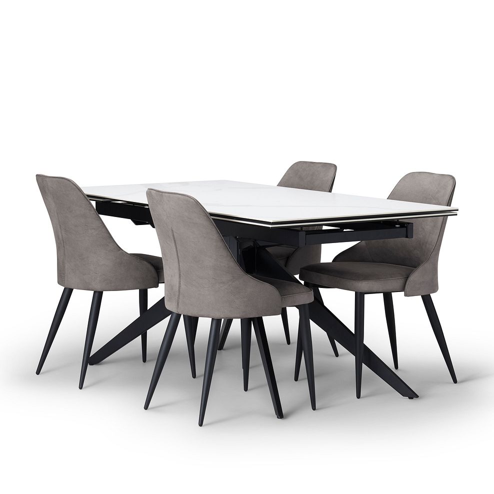 Trento White Ceramic Extending Dining Table + 4 Aria Dining Chairsin Dark Grey with Black Metal Legs 3