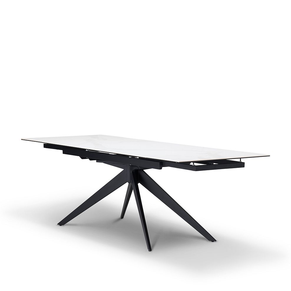 Trento White Ceramic Extending Dining Table + 4 Mason Chairs Vintage Black Leather-Look fabric with Black Legs 5