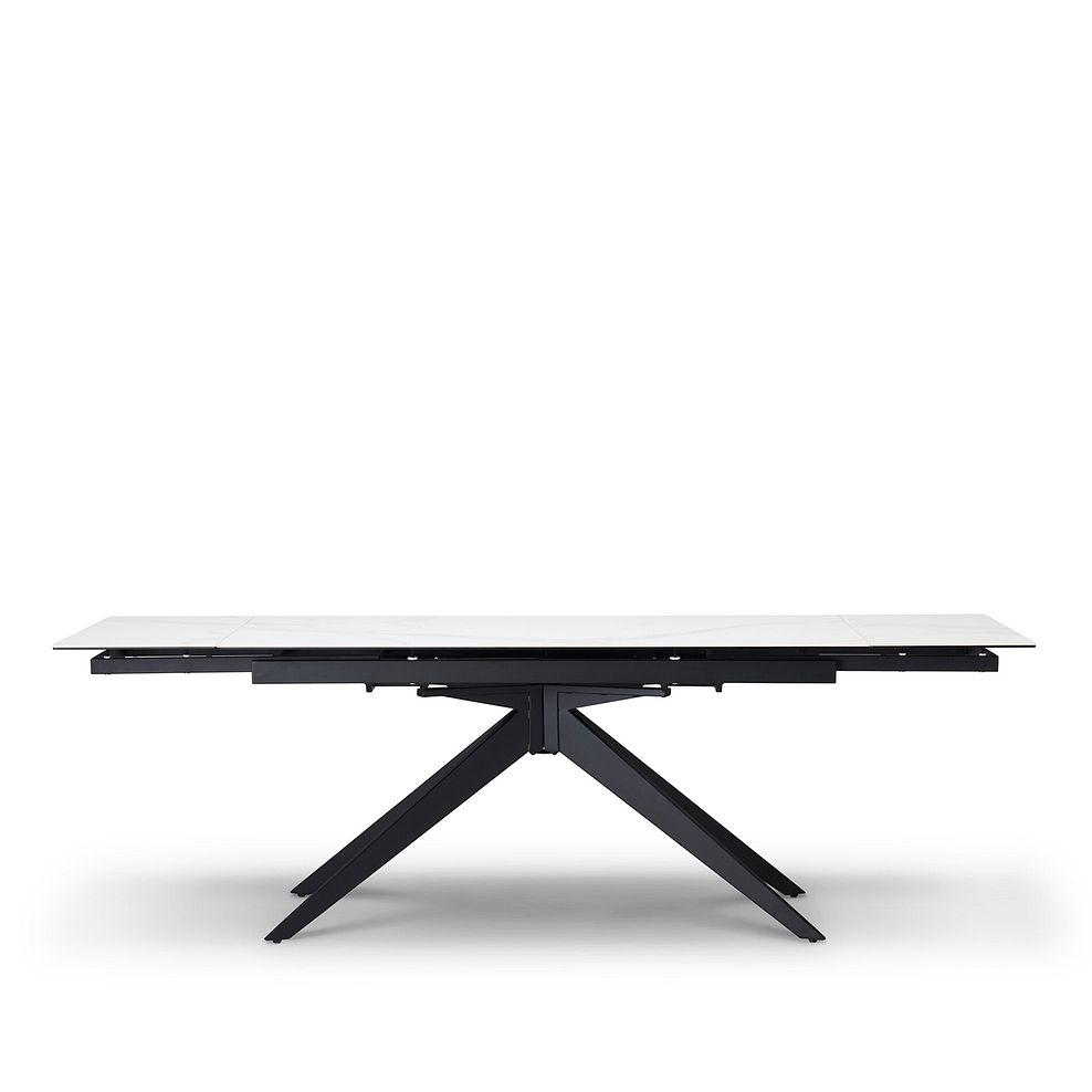 Trento White Ceramic Extending Dining Table + 4 Mason Chairs Vintage Black Leather-Look fabric with Black Legs 7