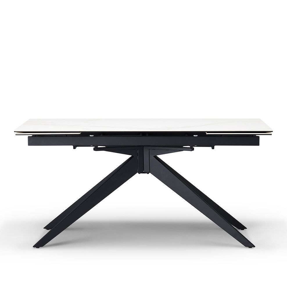 Trento White Ceramic Extending Dining Table + 4 Mason Chairs Vintage Black Leather-Look fabric with Black Legs 6
