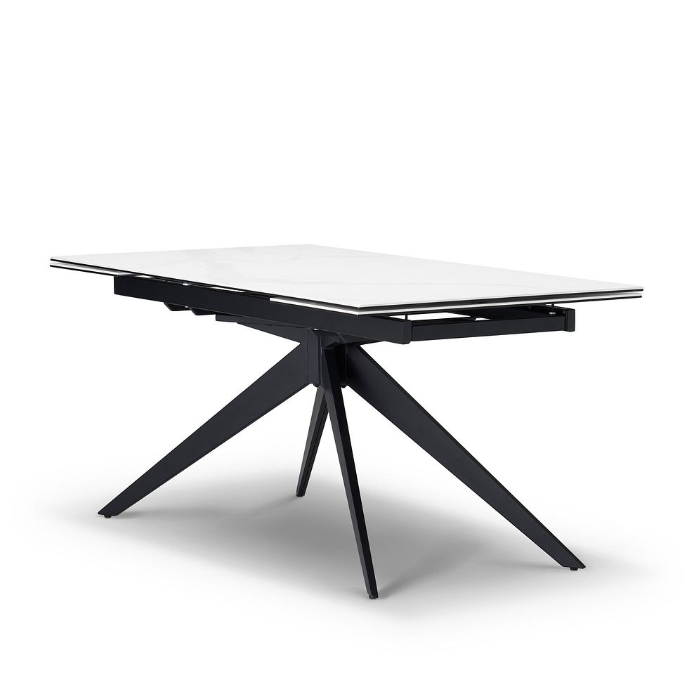 Trento White Ceramic Extending Dining Table + 6 Bette Chairs with Black Legs in Heritage Bottle Green Velvet 3