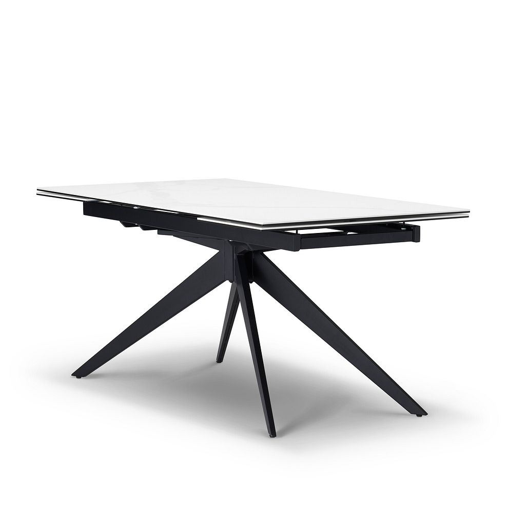 Trento White Ceramic Extending Dining Table + 6 Mason Chairs Vintage Black Leather-Look fabric with Black Legs 5