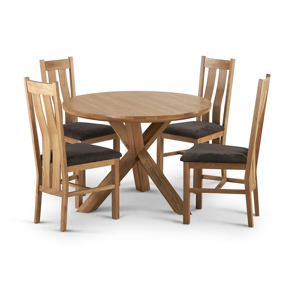 Trinity Natural Solid Oak 3ft 7" Round Table and 4 Arched Back Chairs with Plain Charcoal Fabric Seats 1