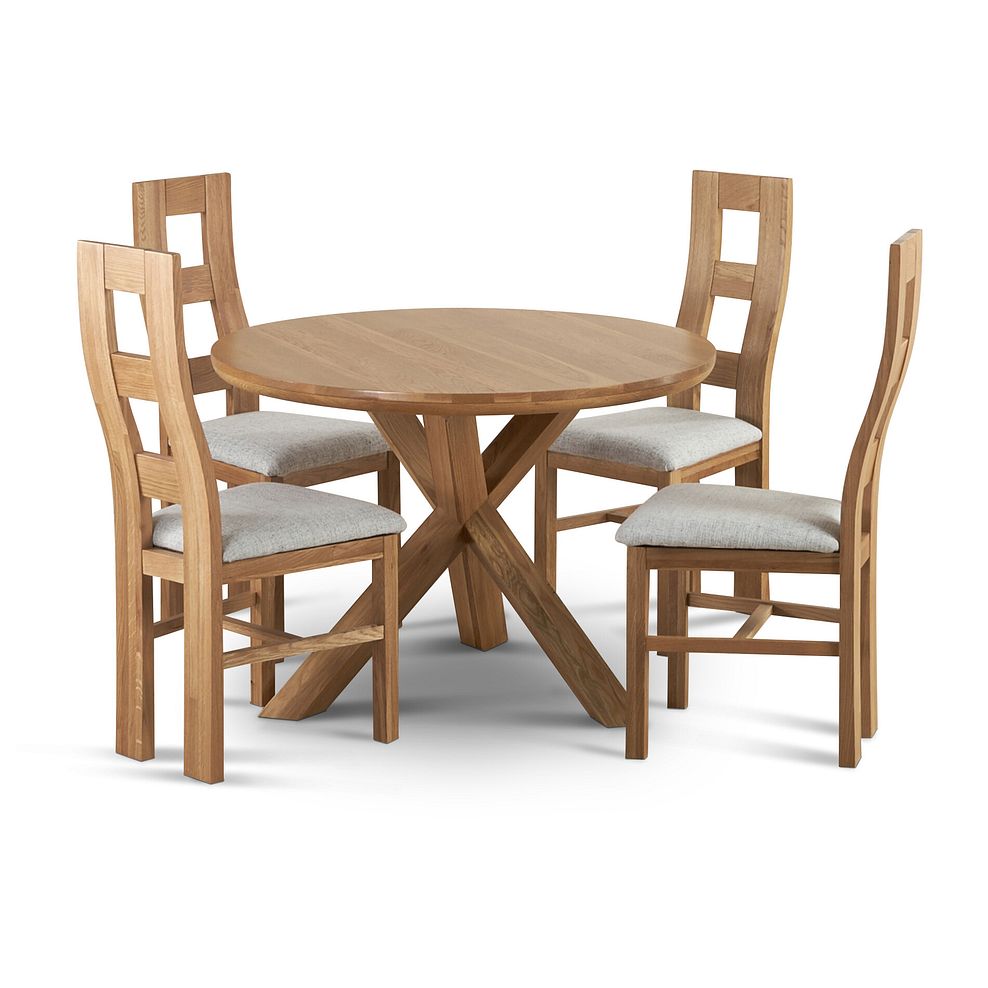 Trinity Natural Solid Oak 3ft 7" Round Table and 4 Wave Back Chairs with Plain Grey Fabric Seats 1