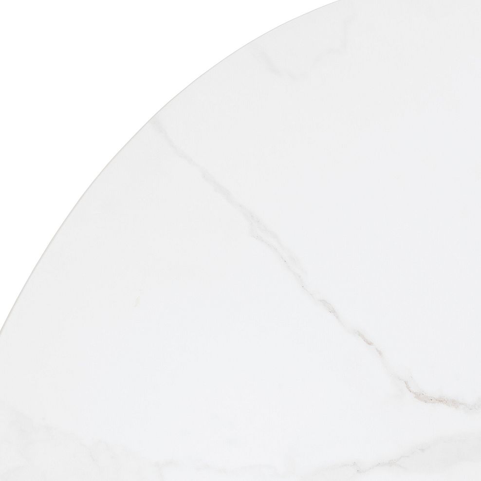 Venice White Ceramic Round Dining Table + 4 Bette Chairs with Black Legs in Heritage Bottle Green Velvet 6