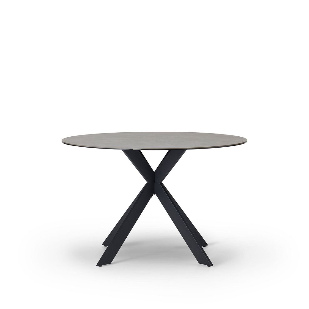 Venice Grey Ceramic Round Dining Table + 4 Aria Dining Chairs in Dark Grey with Black Metal Legs 3