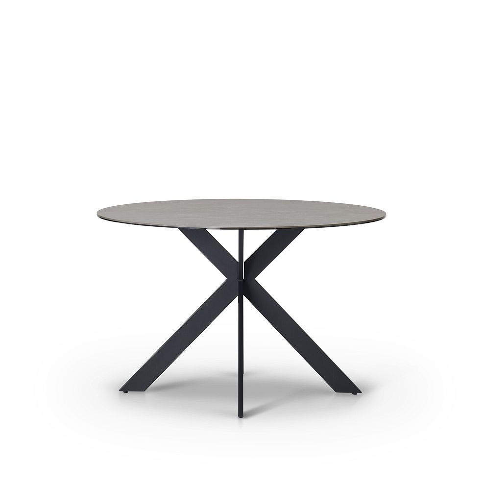 Venice Grey Ceramic Round Dining Table + 4 Bette Chair with Black Legs in Heritage Bottle Green Velvet 4