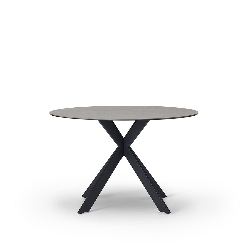 Venice Grey Ceramic Round Dining Table + 4 Bette Chair with Black Legs in Heritage Bottle Green Velvet 5